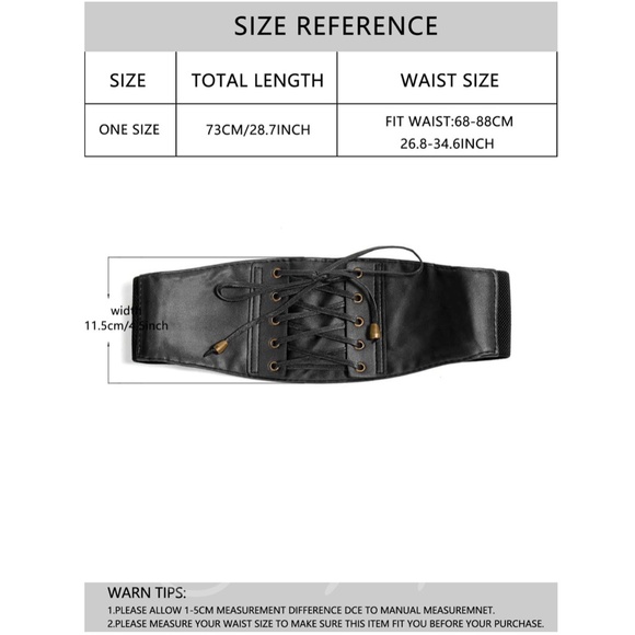 Black Lace Up PU Leather Wide Belt Corset Style - Picture 5 of 5